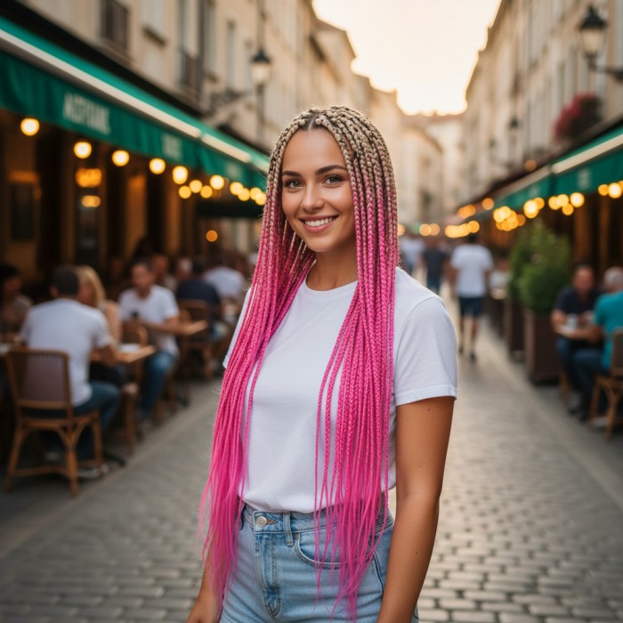 Afrika Örgüsü Ve Rasta İçin Sentetik Ombreli Saç - Platin / Pembe