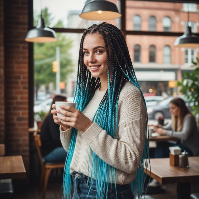 Afrika Örgüsü Ve Rasta İçin Sentetik Ombreli Saç - Siyah / Açık Mavi