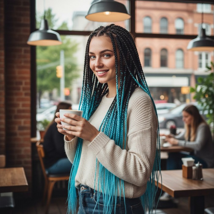 Afrika Örgüsü Ve Rasta İçin Sentetik Ombreli Saç - Siyah / Açık Mavi
