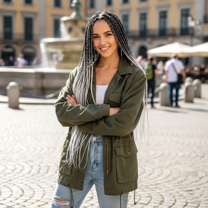 Afrika Örgüsü Ve Rasta İçin Sentetik Ombreli Saç - Siyah / Beyaz