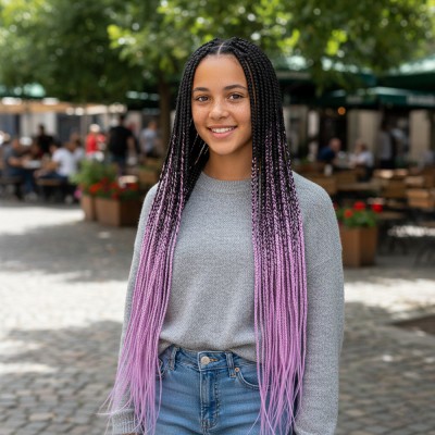 Afrika Örgüsü Ve Rasta İçin Sentetik Ombreli Saç - Siyah / Lila