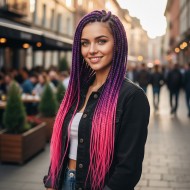 Afrika Örgüsü Ve Rasta İçin Sentetik Ombreli Saç - Mor / Neon Pembe