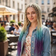 Afrika Örgüsü Ve Rasta İçin Sentetik Ombreli Saç - Platin / Turkuaz Mavi / Açık Mor Afrika Örgüsü Ve Rasta İçin Sentetik Ombreli Saç - Platin / Turkuaz Mavi / Açık Mor