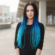 Afrika Örgüsü Ve Rasta İçin Sentetik Ombreli Saç - Siyah / Koyu Mavi / Turkuaz Mavi Afrika Örgüsü Ve Rasta İçin Sentetik Ombreli Saç - Siyah / Koyu Mavi / Turkuaz Mavi