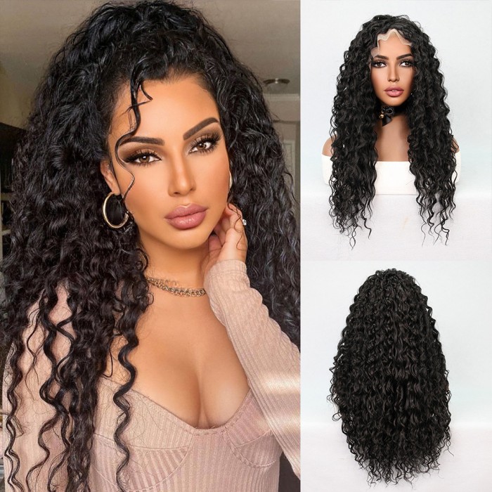 Siyah Yoğun Dalgalı Orta Boy Fiber Sentetik Tül Peruk Siyah Yoğun Dalgalı Orta Boy Fiber Sentetik Tül Peruk