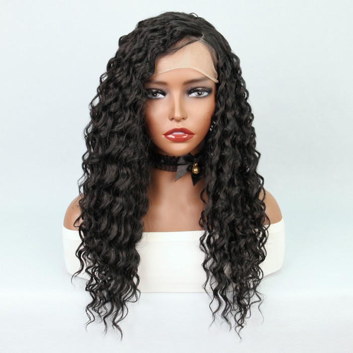 Siyah Yoğun Dalgalı Orta Boy Fiber Sentetik Tül Peruk Siyah Yoğun Dalgalı Orta Boy Fiber Sentetik Tül Peruk