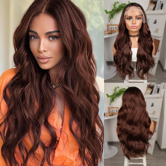 Kahve Karamel Geniş Dalgalı Fiber Sentetik Tül Peruk Kahve Karamel Geniş Dalgalı Fiber Sentetik Tül Peruk