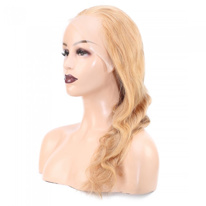 Dalgalı Front Lace Gerçek Tül Peruk - Altın Karamel - 60-65cm