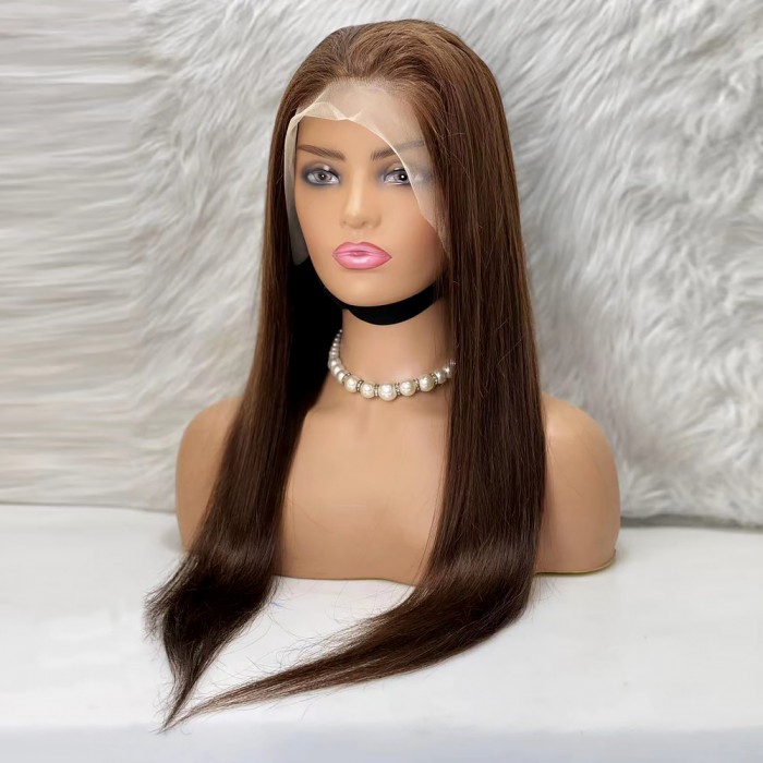 Düz Front Lace Gerçek Tül Peruk - Koyu Kahve - 70-75cm Düz Front Lace Gerçek Tül Peruk - Koyu Kahve - 70-75cm