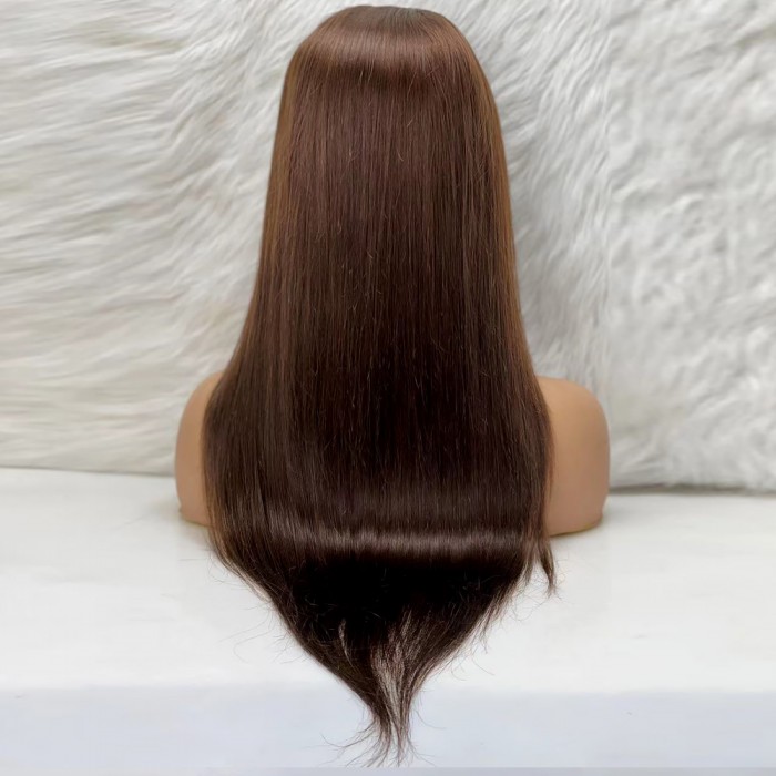 Düz Front Lace Gerçek Tül Peruk - Koyu Kahve - 70-75cm Düz Front Lace Gerçek Tül Peruk - Koyu Kahve - 70-75cm