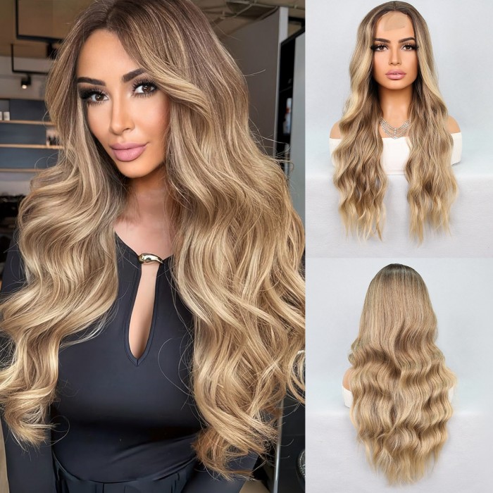 Kumral Dore Sarı Ombre Balköpüğü Röfleli Tül Peruk