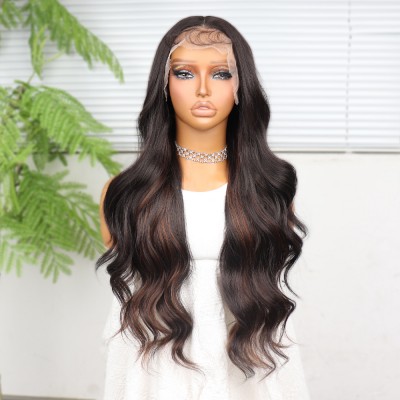 Koyu Kahverengi ve Bakır Işıltılı Dalgalı Fiber Sentetik Tül Peruk