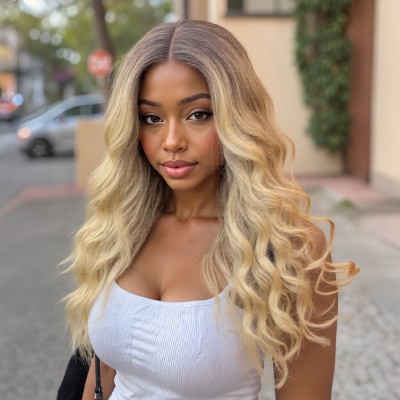 Kumral Dore Sarı Ombre ve Balköpüğü Röfleli Tül Peruk