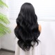 Uzun Siyah Su Dalgalı Fiber Sentetik Tül Peruk
