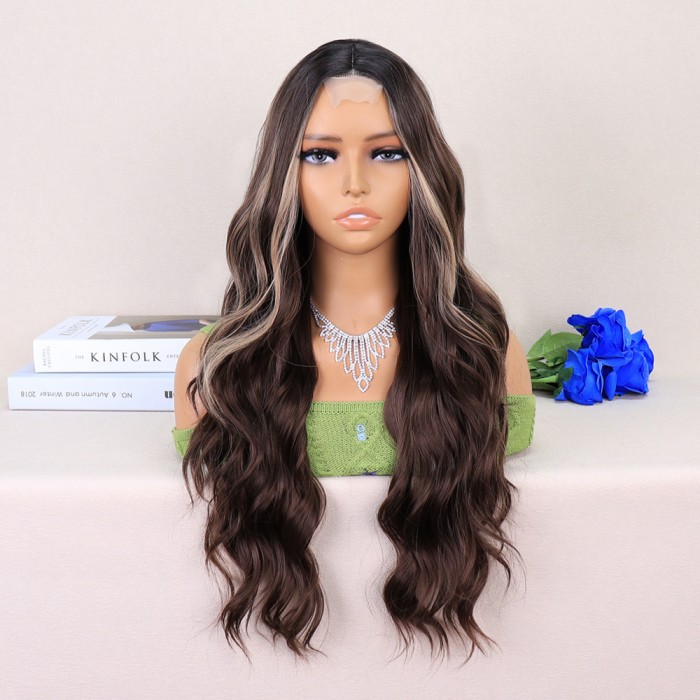 Kumral Balköpüğü Işıltılı Dalgalı Uzun Tül Peruk