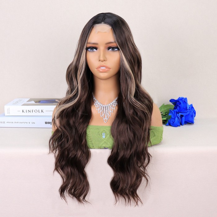 Kumral Balköpüğü Işıltılı Dalgalı Uzun Tül Peruk