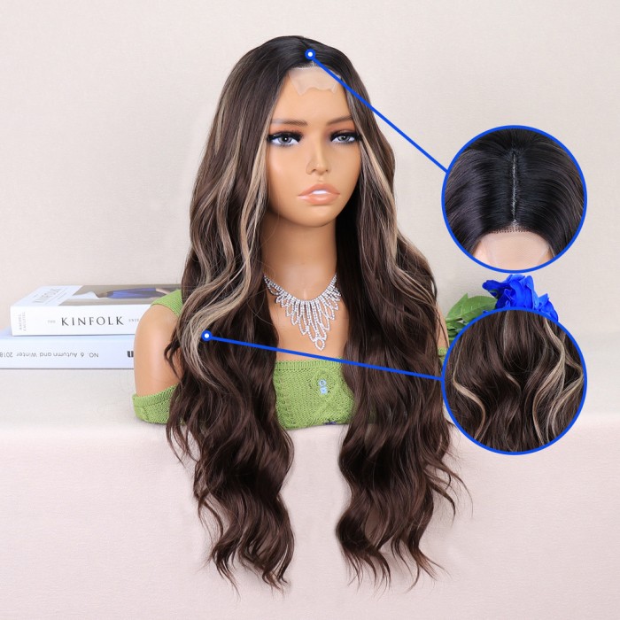 Kumral Balköpüğü Işıltılı Dalgalı Uzun Tül Peruk