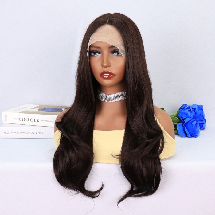 Koyu Kumral Hafif Dalgalı Tül Peruk