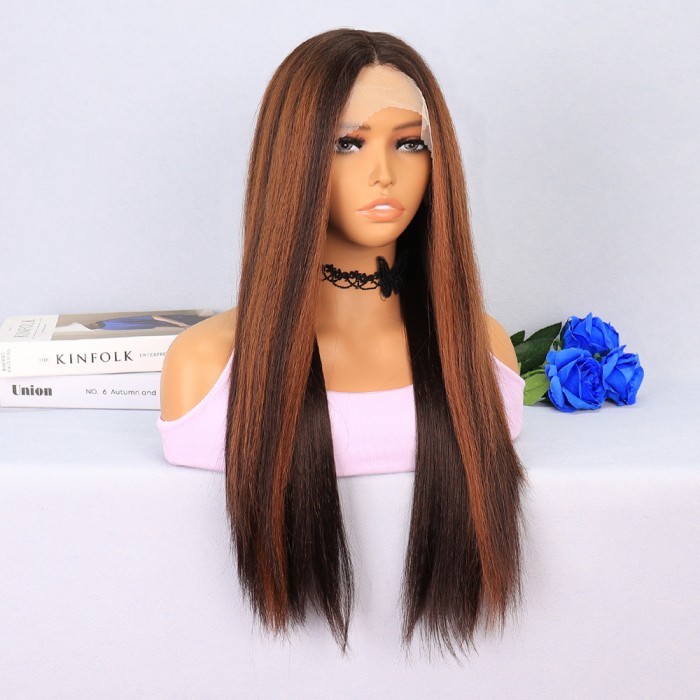 Kahverengi / Bakır Röfleli Tül Peruk