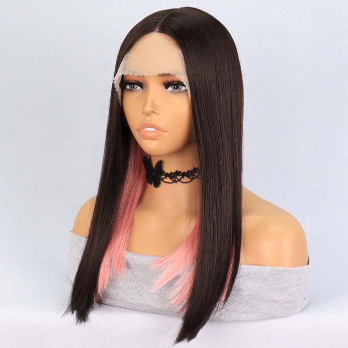 Kahverengi Pembe Işıltılı Tül Peruk