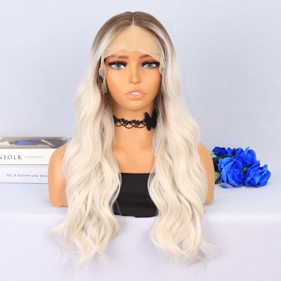 Koyu Kumral / Beyaz Platin Ombreli Su Dalgalı Tül Peruk