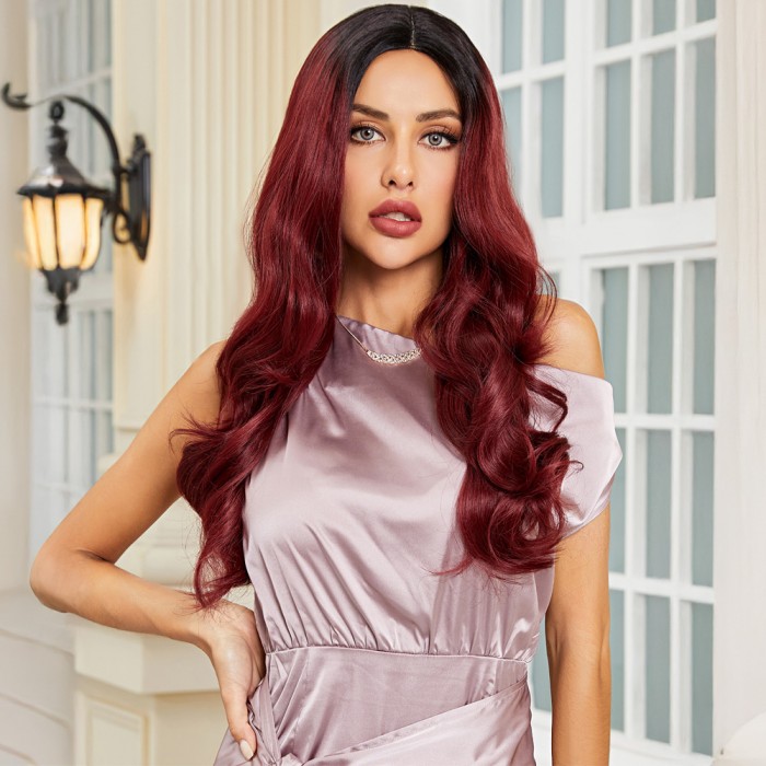 Siyah / Kızıl Ombreli Hafif Dalgalı Tül Peruk