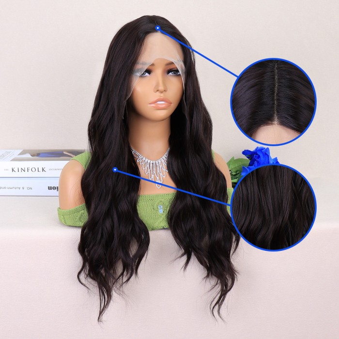 Koyu Kahverengi Su Dalgalı Yoğun Tül Peruk