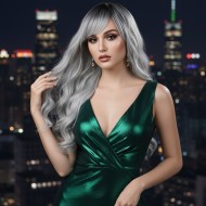 Perçemli Uzun Su Dalgası Fiber Sentetik Peruk - Siyah / Açık Gri Ombreli Perçemli Uzun Su Dalgası Fiber Sentetik Peruk - Siyah / Açık Gri Ombreli