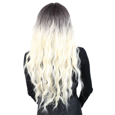 Perçemli Uzun Su Dalgası Fiber Sentetik Peruk - Küllü Siyah / Platin Ombreli Perçemli Uzun Su Dalgası Fiber Sentetik Peruk - Küllü Siyah / Platin Ombreli