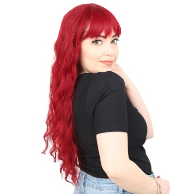 Perçemli Uzun Su Dalgası Fiber Sentetik Peruk - Kızıl Perçemli Uzun Su Dalgası Fiber Sentetik Peruk - Kızıl