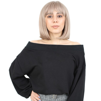  Kısa Küt Perçemli Fiber Sentetik Peruk - Küllü Bebek Sarı