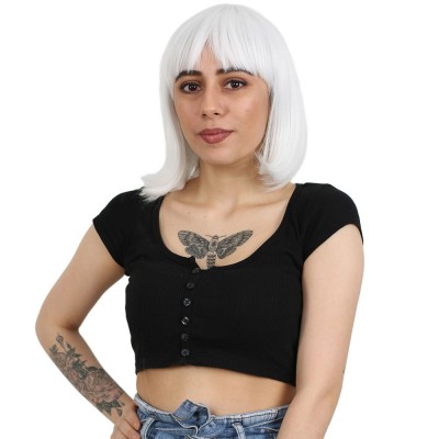  Küt Kahküllü Fiber Sentetik Peruk - Beyaz