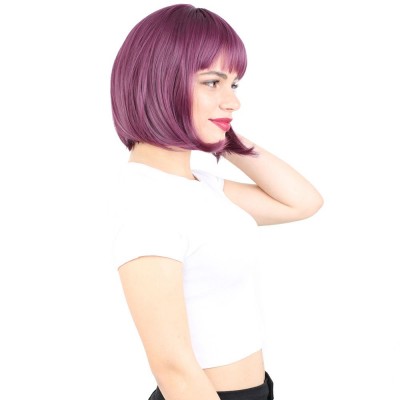 Küt Kahküllü Fiber Sentetik Peruk - Patlıcan Moru Küt Kahküllü Fiber Sentetik Peruk - Patlıcan Moru