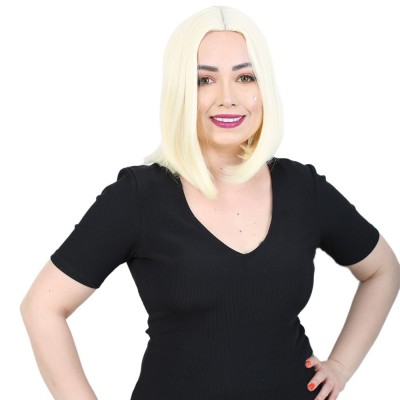  Fiber Sentetik Peruk Perçemsiz Kısa Düz - Açık Platin