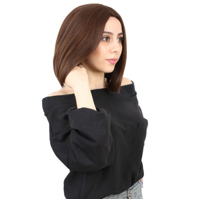 Kahkülsüz Düz Kısa Fiber Sentetik Peruk - Kahve Karamel Kahkülsüz Düz Kısa Fiber Sentetik Peruk - Kahve Karamel