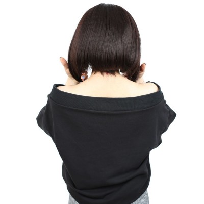 Kahkülsüz Düz Kısa Fiber Sentetik Peruk - Koyu Kahve Kahkülsüz Düz Kısa Fiber Sentetik Peruk - Koyu Kahve