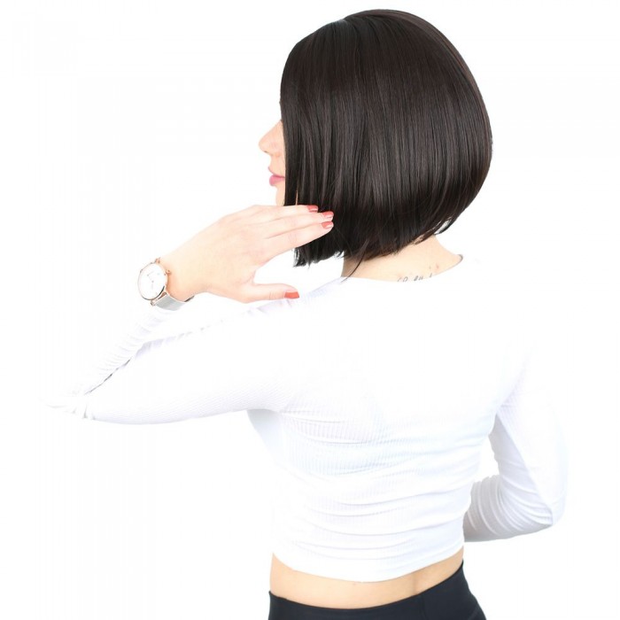 Kahkülsüz Düz Kısa Fiber Sentetik Peruk - Kahverengi