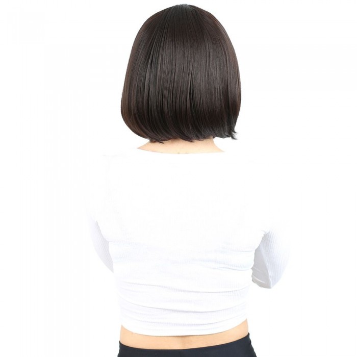 Kahkülsüz Düz Kısa Fiber Sentetik Peruk - Kahverengi