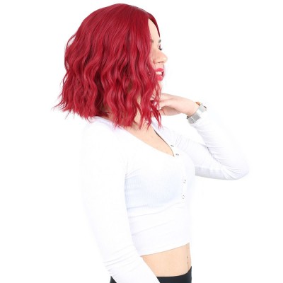 Fiber Sentetik Kısa Dalgalı Perçemsiz Peruk - Kızıl Fiber Sentetik Kısa Dalgalı Perçemsiz Peruk - Kızıl