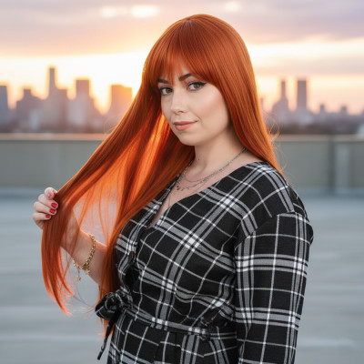  Fiber Sentetik Uzun Düz Kahküllü Peruk - Bakır