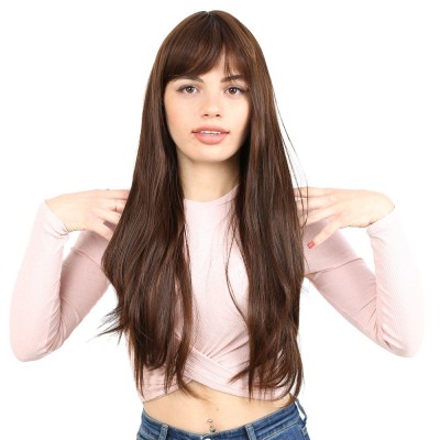 Fiber Sentetik Uzun Düz Kahküllü Peruk - Kahve Karamel Fiber Sentetik Uzun Düz Kahküllü Peruk - Kahve Karamel