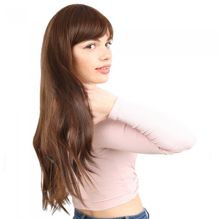 Fiber Sentetik Uzun Düz Kahküllü Peruk - Kahve  Karamel