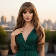 Kahküllü Uzun Dalgalı Fiber Sentetik Peruk - Kumral