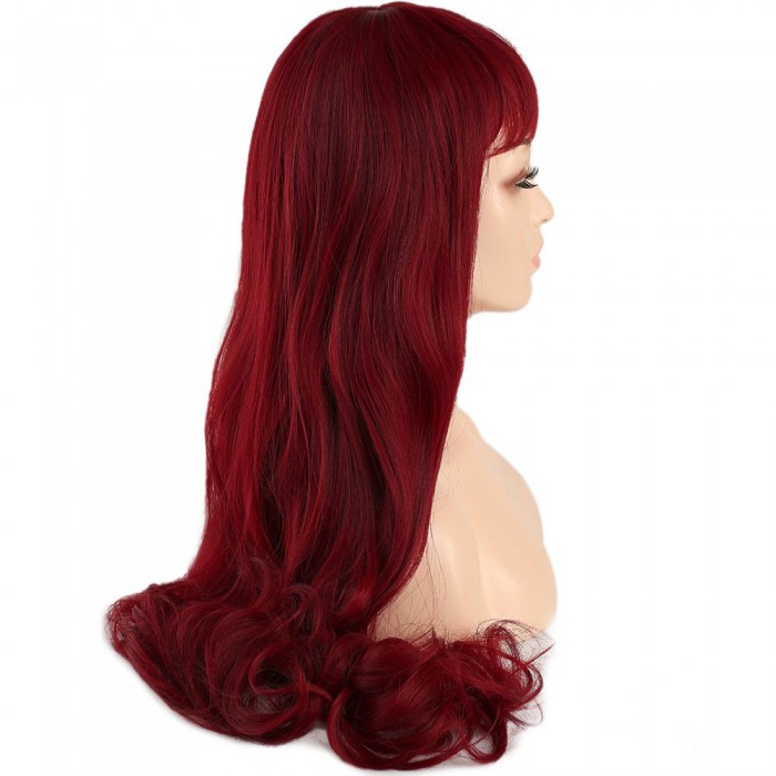  Kahküllü Uzun Dalgalı Fiber Sentetik Peruk - Kızıl