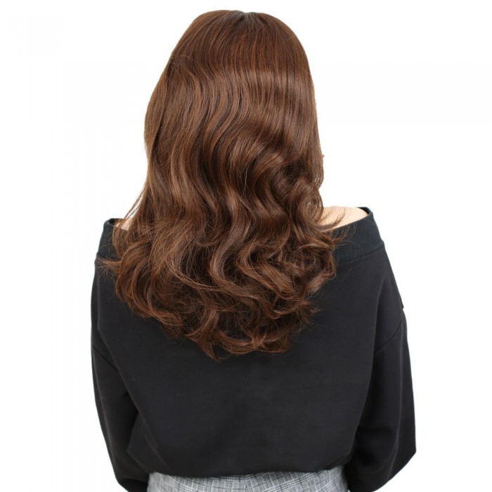 Kahkülsüz Fiber Sentetik Orta Boy Dalgalı Peruk - Kahve Karamel