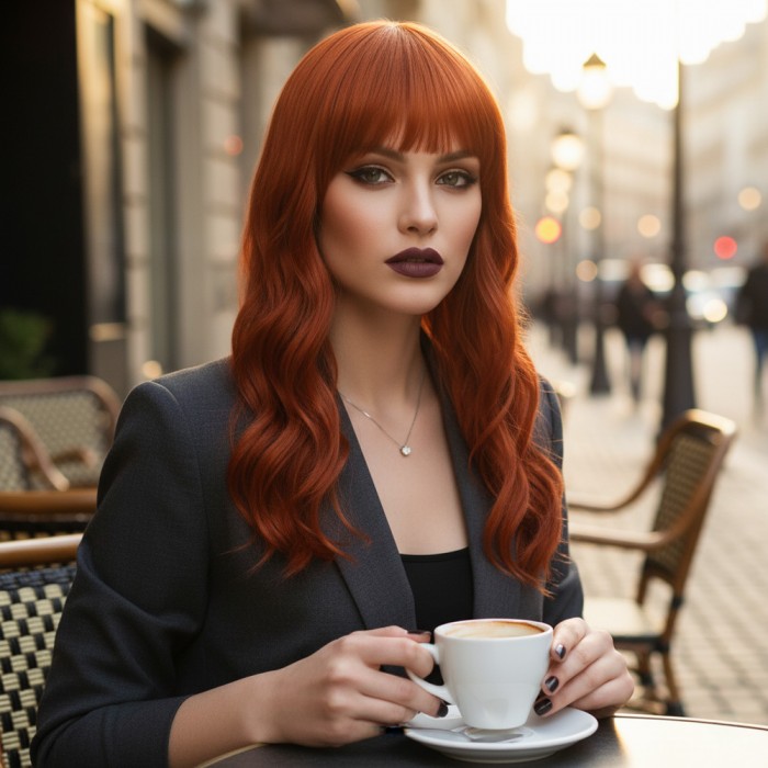 Dalgalı Kısa Perçemli Fiber Sentetik Peruk - Bakır