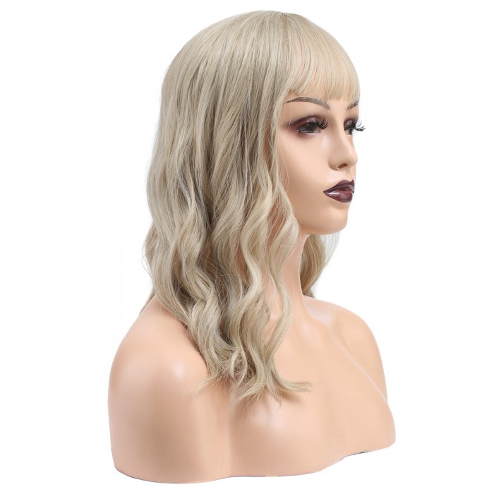 Dalgalı Kısa Perçemli Fiber Sentetik Peruk - Balköpüğü / Platin Röfleli