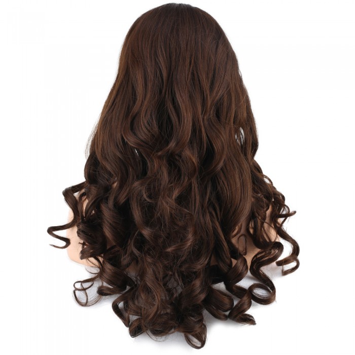 Dalgalı Perçemli Uzun Fiber Sentetik Peruk - Koyu Kahve