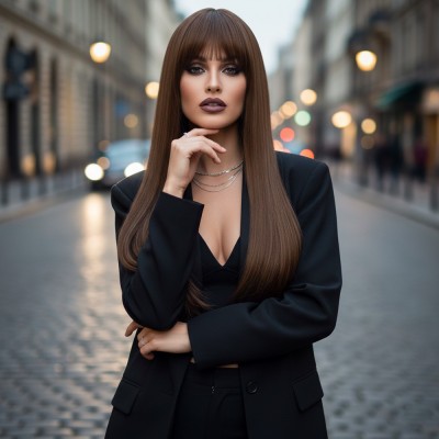  Düz Perçemli Uzun Fiber Sentetik Peruk - Kumral