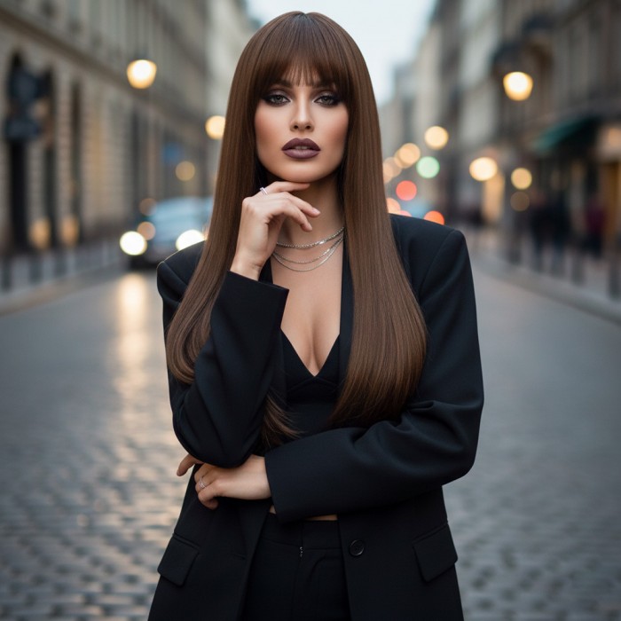  Düz Perçemli Uzun Fiber Sentetik Peruk - Kumral